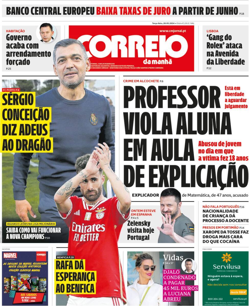 Correio da Manh&atilde;: Capa da Edi&ccedil;&atilde;o de ter&ccedil;a-feira, 28 de maio 2024