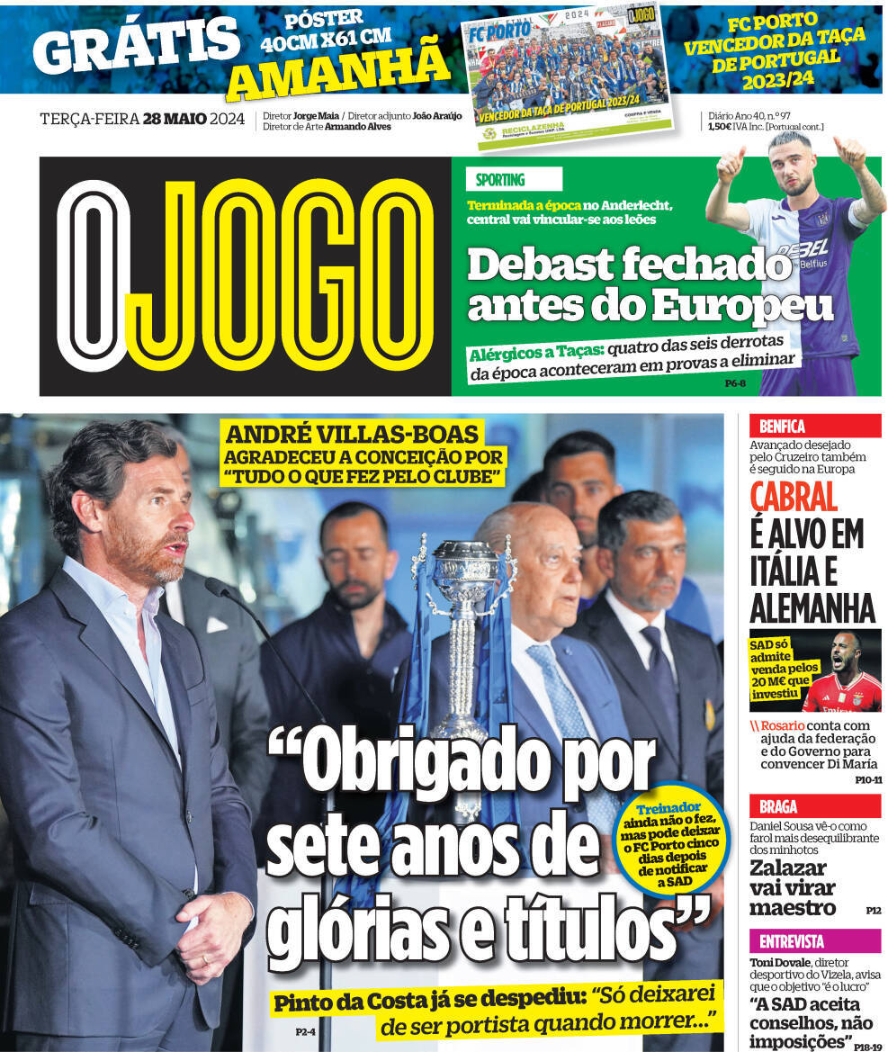 O Jogo: Capa da Edi&ccedil;&atilde;o de ter&ccedil;a-feira, 28 de maio 2024