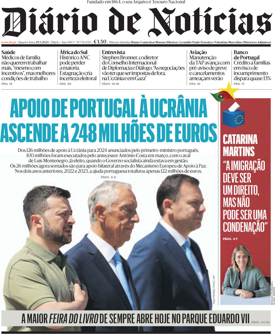 Di&aacute;rio de Not&iacute;cias: Capa da Edi&ccedil;&atilde;o de quarta-feira, 29 de maio 2024