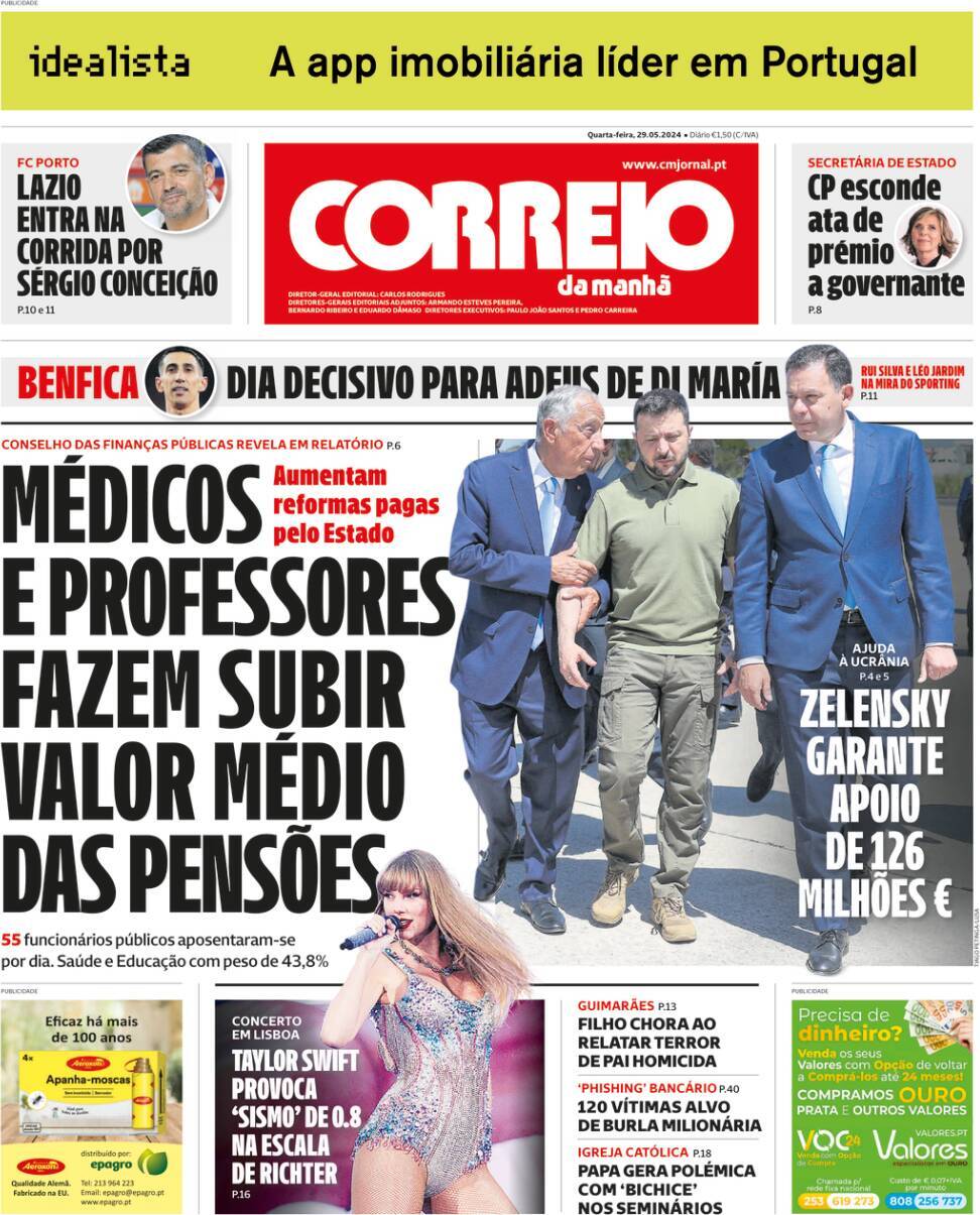 Correio da Manh&atilde;: Capa da Edi&ccedil;&atilde;o de quarta-feira, 29 de maio 2024