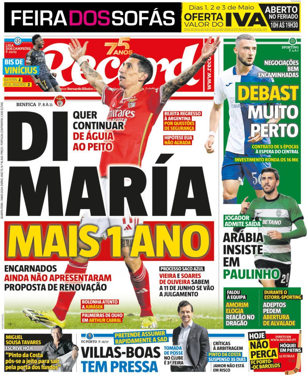 Record: Capa da Edi&ccedil;&atilde;o de quarta-feira, 01 de maio 2024