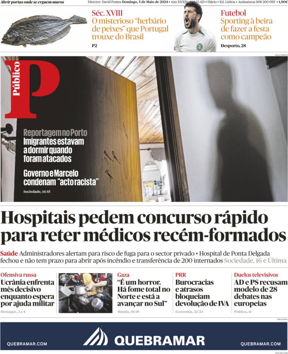 P&uacute;blico: Capa da Edi&ccedil;&atilde;o de domingo, 05 de maio 2024
