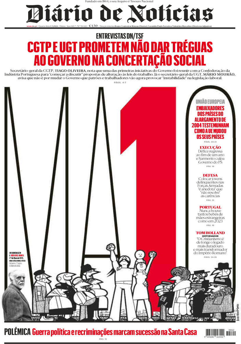Di&aacute;rio de Not&iacute;cias: Capa da Edi&ccedil;&atilde;o de quarta-feira, 01 de maio 2024