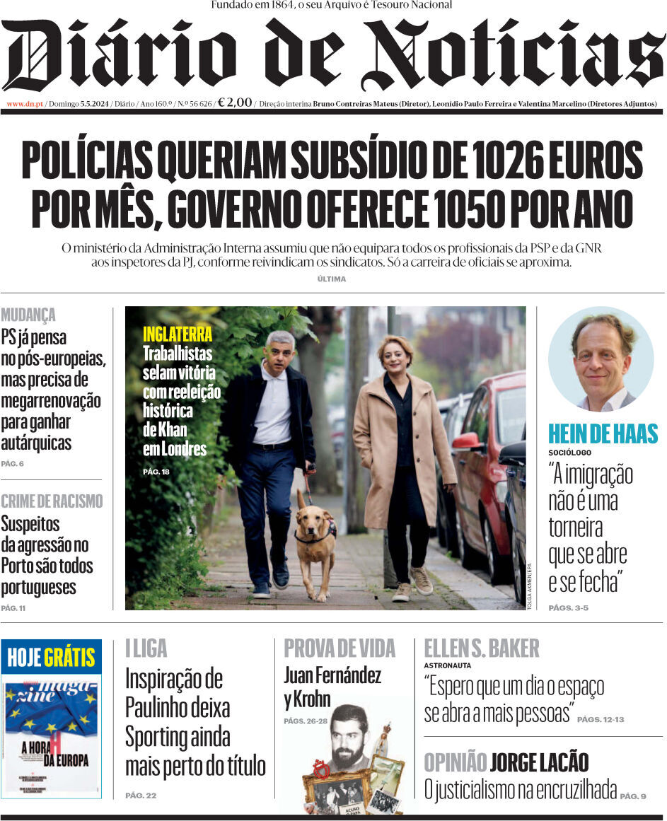 Di&aacute;rio de Not&iacute;cias: Capa da Edi&ccedil;&atilde;o de domingo, 05 de maio 2024