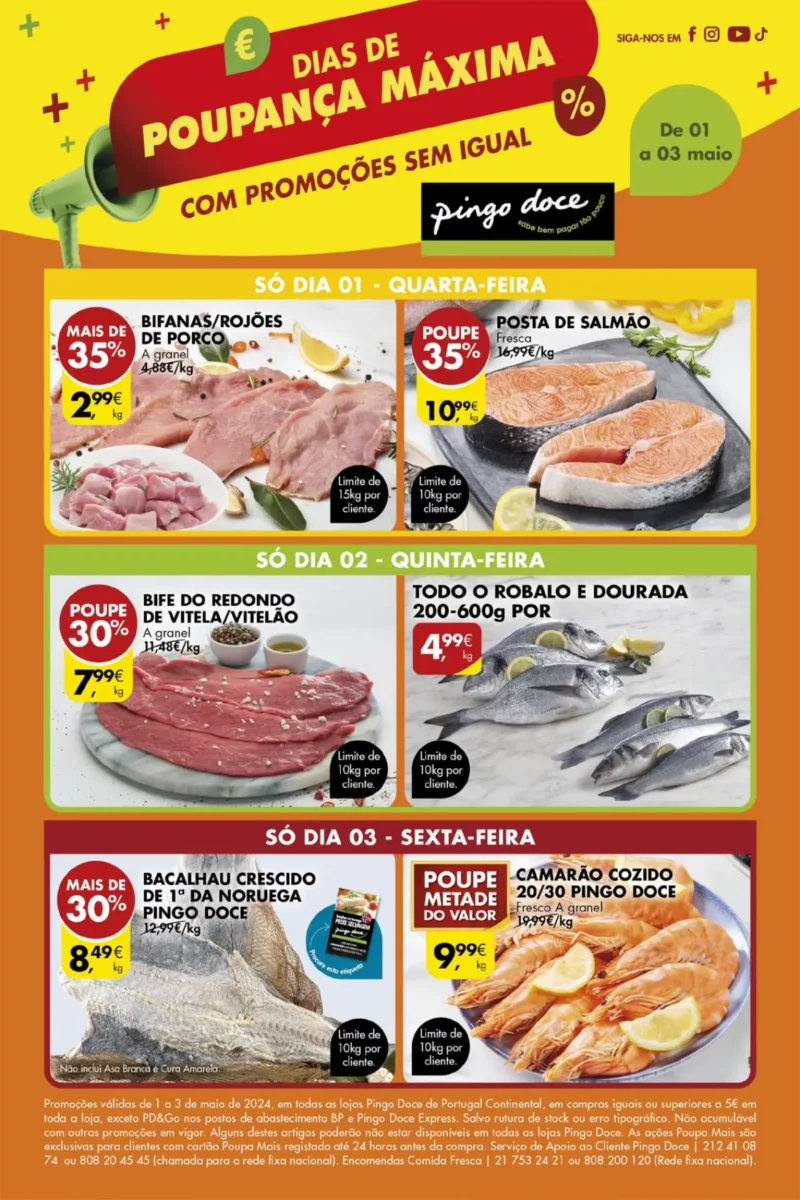 Folheto Pingo Doce &ndash; dias de poupan&ccedil;a m&aacute;xima (1 a 3 maio)