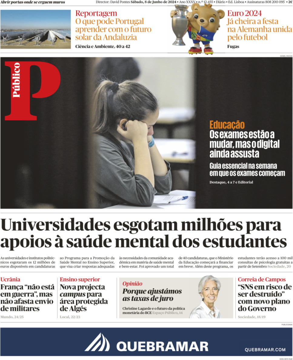 P&uacute;blico: Capa da Edi&ccedil;&atilde;o de s&aacute;bado, 08 de junho 2024
