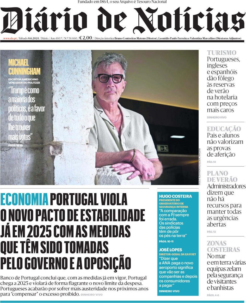 Di&aacute;rio de Not&iacute;cias: Capa da Edi&ccedil;&atilde;o de s&aacute;bado, 08 de junho 2024