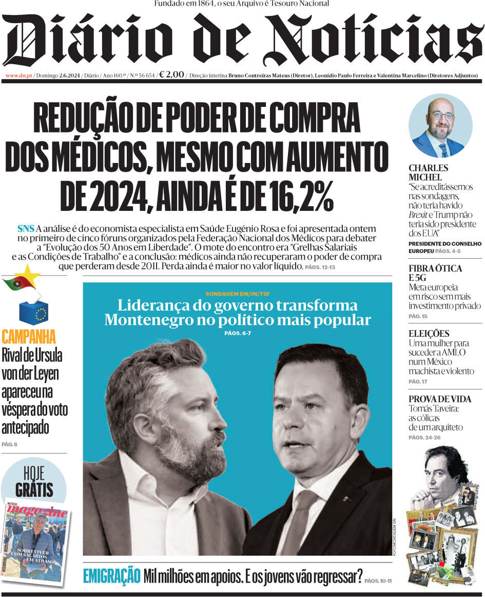 Di&aacute;rio de Not&iacute;cias: Capa da Edi&ccedil;&atilde;o de domingo, 02 de junho 2024