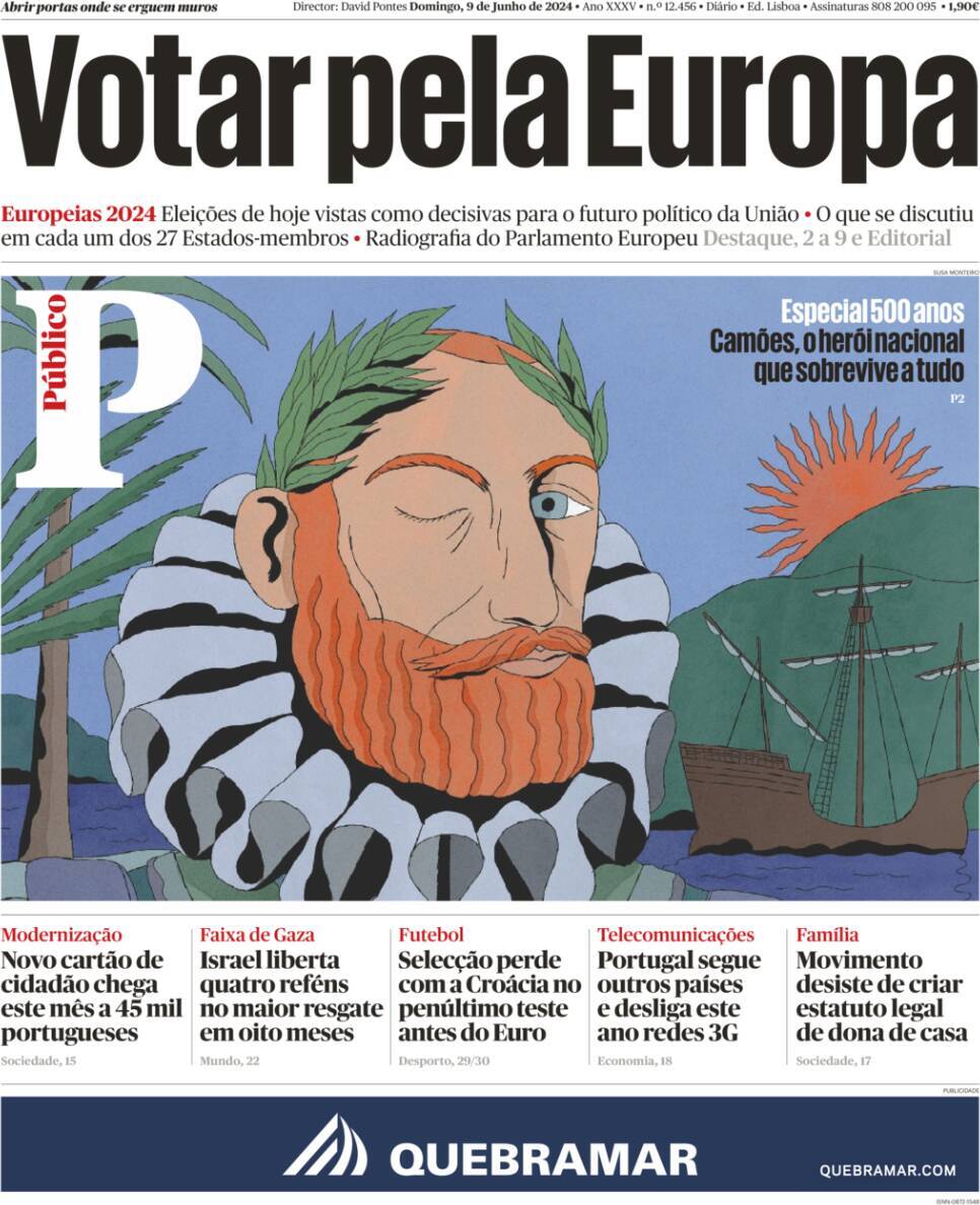 P&uacute;blico: Capa da Edi&ccedil;&atilde;o de domingo, 09 de junho 2024