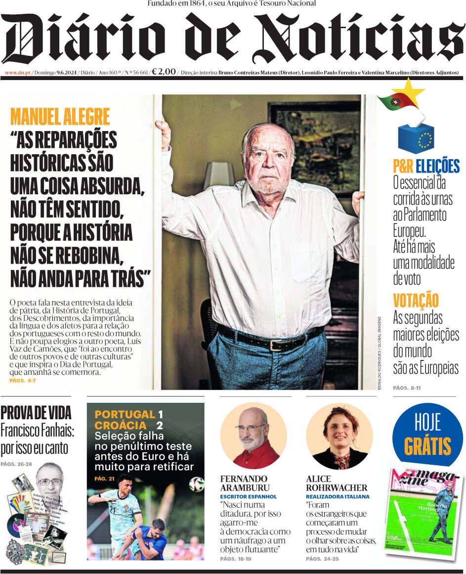 Di&aacute;rio de Not&iacute;cias: Capa da Edi&ccedil;&atilde;o de domingo, 09 de junho 2024