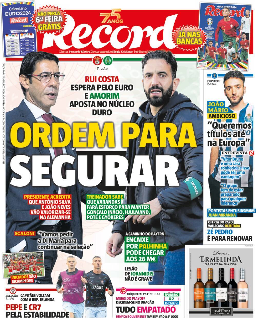 Record: Capa da Edi&ccedil;&atilde;o de segunda-feira, 10 de junho 2024