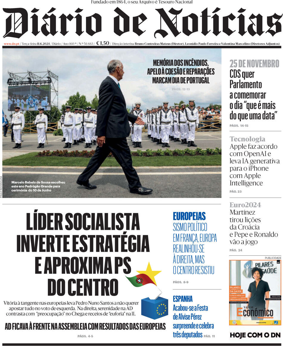 Di&aacute;rio de Not&iacute;cias: Capa da Edi&ccedil;&atilde;o de ter&ccedil;a-feira, 11 de junho 2024