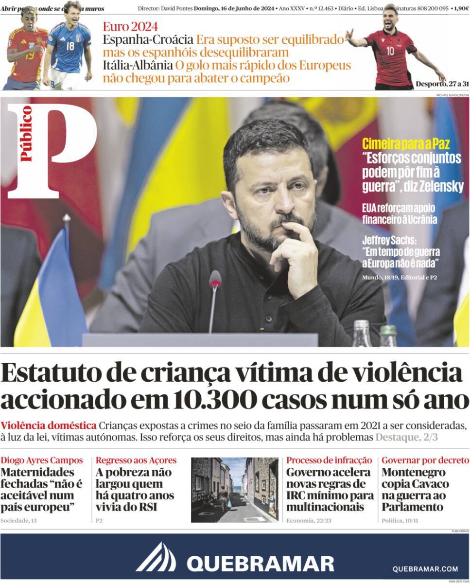 P&uacute;blico: Capa da Edi&ccedil;&atilde;o de domingo, 16 de junho 2024