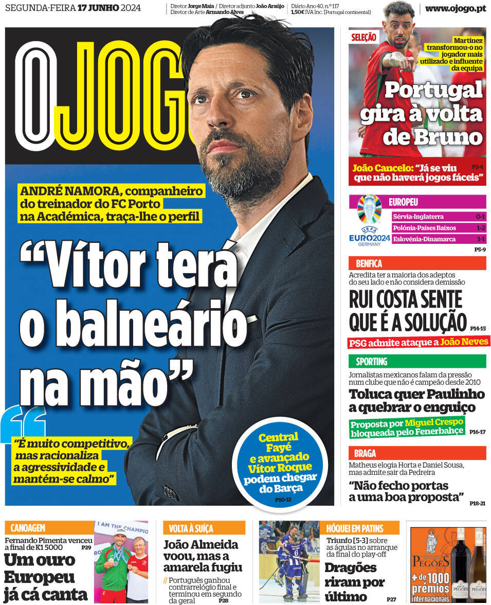 O Jogo: Capa da Edi&ccedil;&atilde;o de segunda-feira, 17 de junho 2024