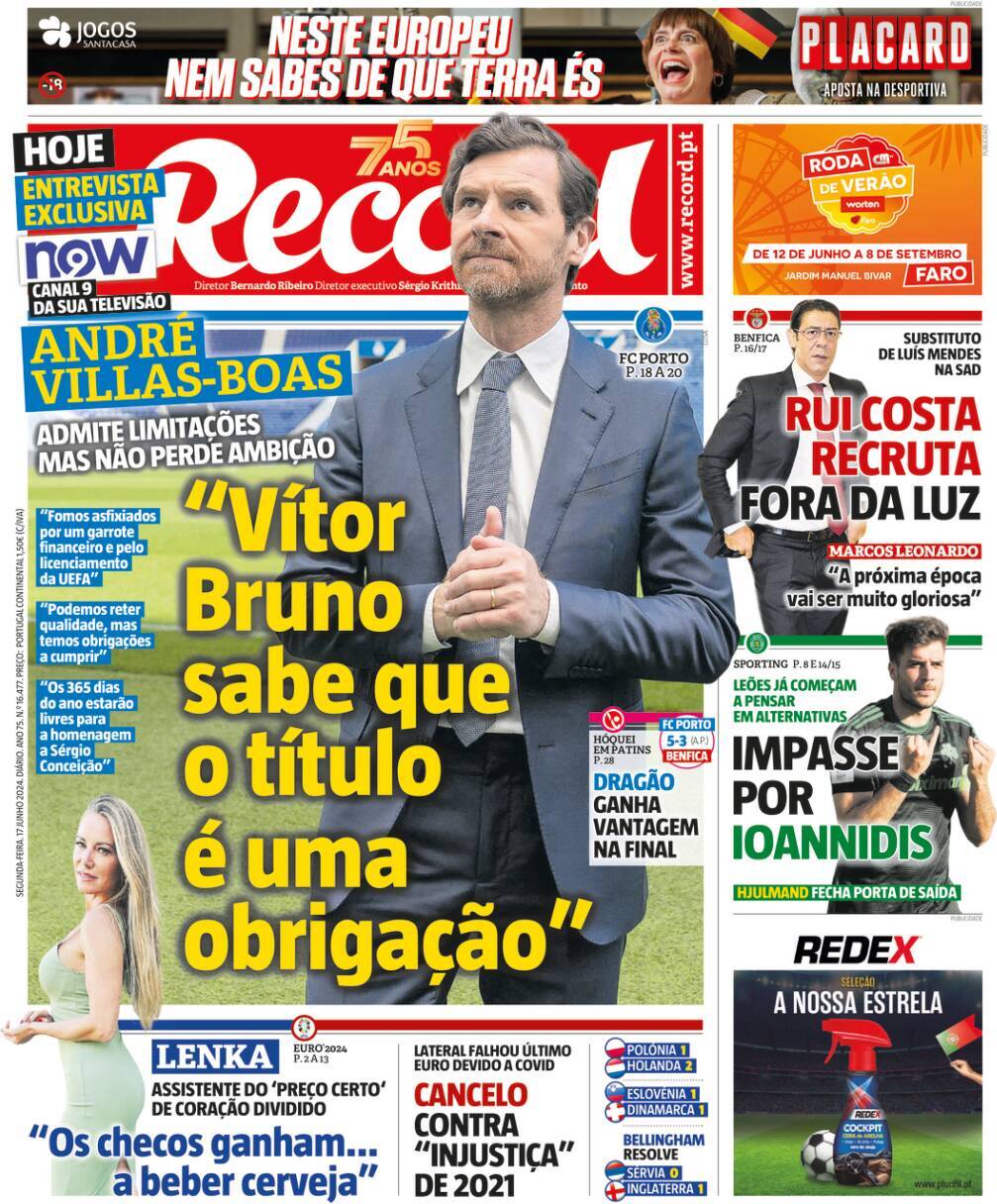 Record: Capa da Edi&ccedil;&atilde;o de segunda-feira, 17 de junho 2024