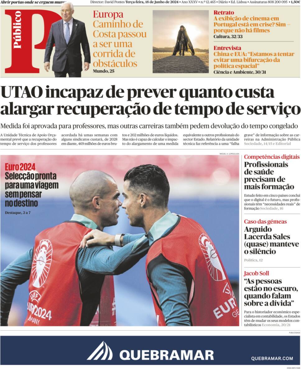 P&uacute;blico: Capa da Edi&ccedil;&atilde;o de ter&ccedil;a-feira, 18 de junho 2024