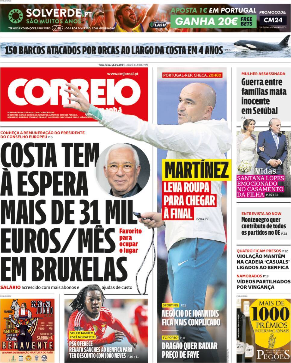 Correio da Manh&atilde;: Capa da Edi&ccedil;&atilde;o de ter&ccedil;a-feira, 18 de junho 2024