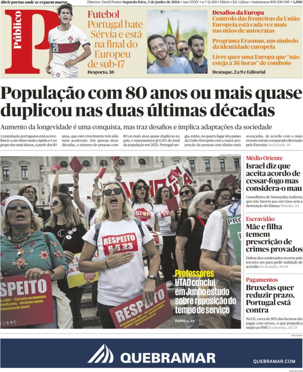 P&uacute;blico: Capa da Edi&ccedil;&atilde;o de segunda-feira, 03 de junho 2024