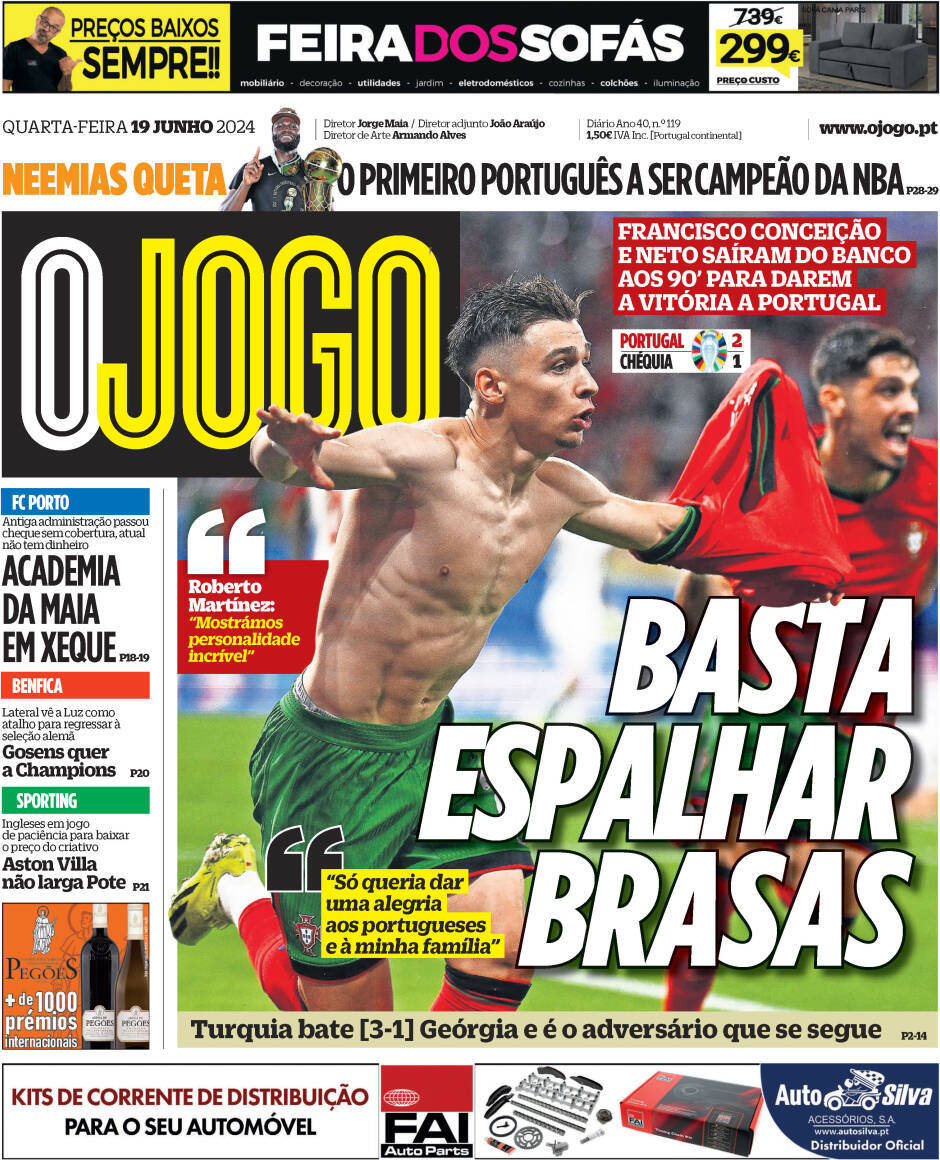 O Jogo: Capa da Edi&ccedil;&atilde;o de quarta-feira, 19 de junho 2024