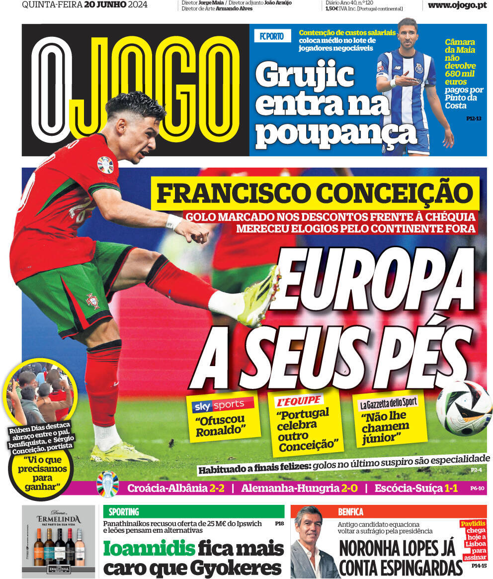 O Jogo: Capa da Edi&ccedil;&atilde;o de quinta-feira, 20 de junho 2024