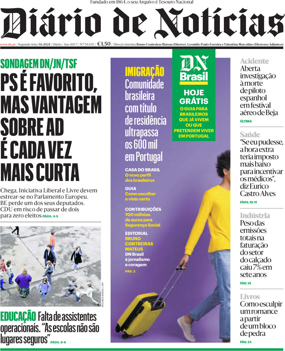 Di&aacute;rio de Not&iacute;cias: Capa da Edi&ccedil;&atilde;o de segunda-feira, 03 de junho 2024