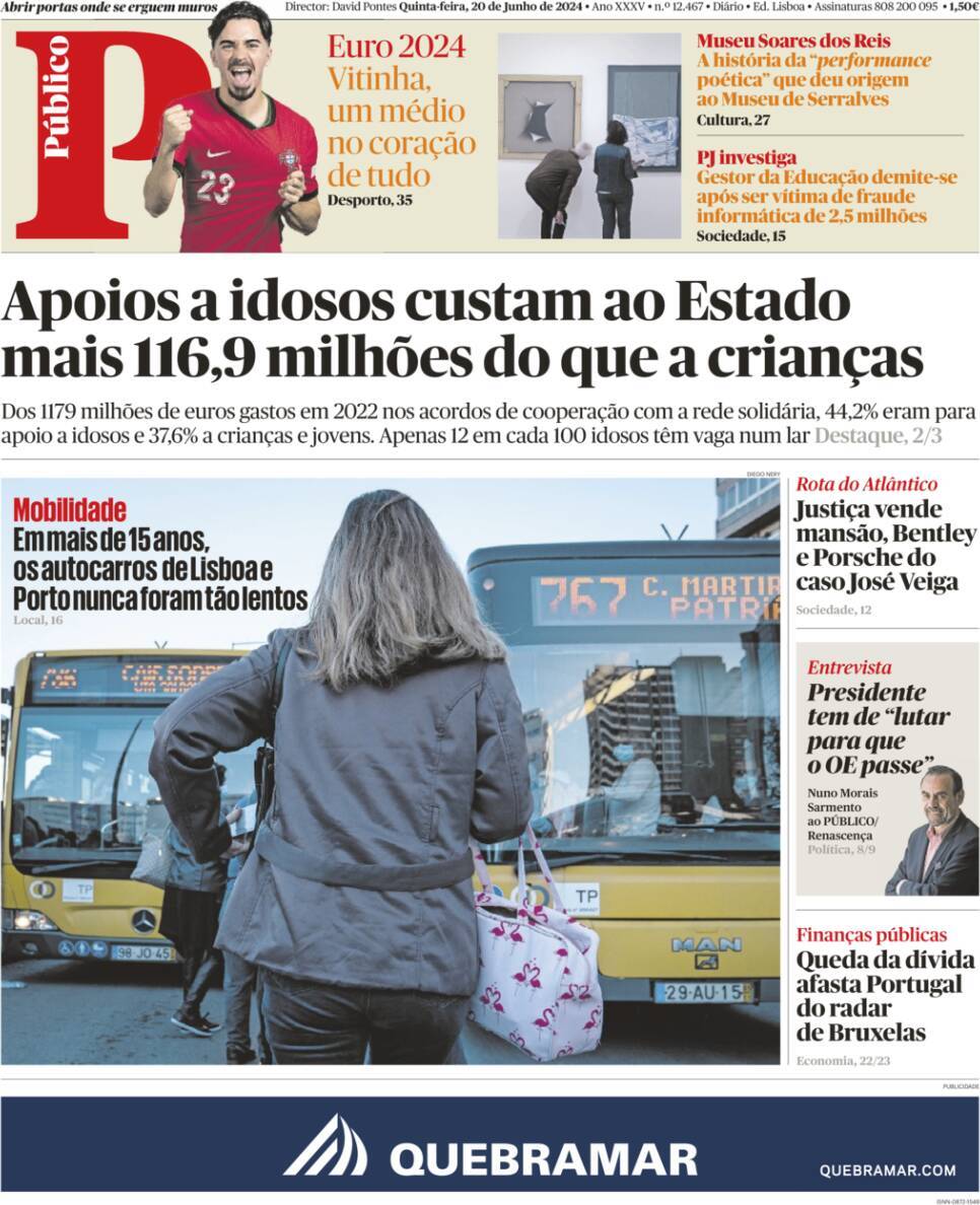 P&uacute;blico: Capa da Edi&ccedil;&atilde;o de quinta-feira, 20 de junho 2024