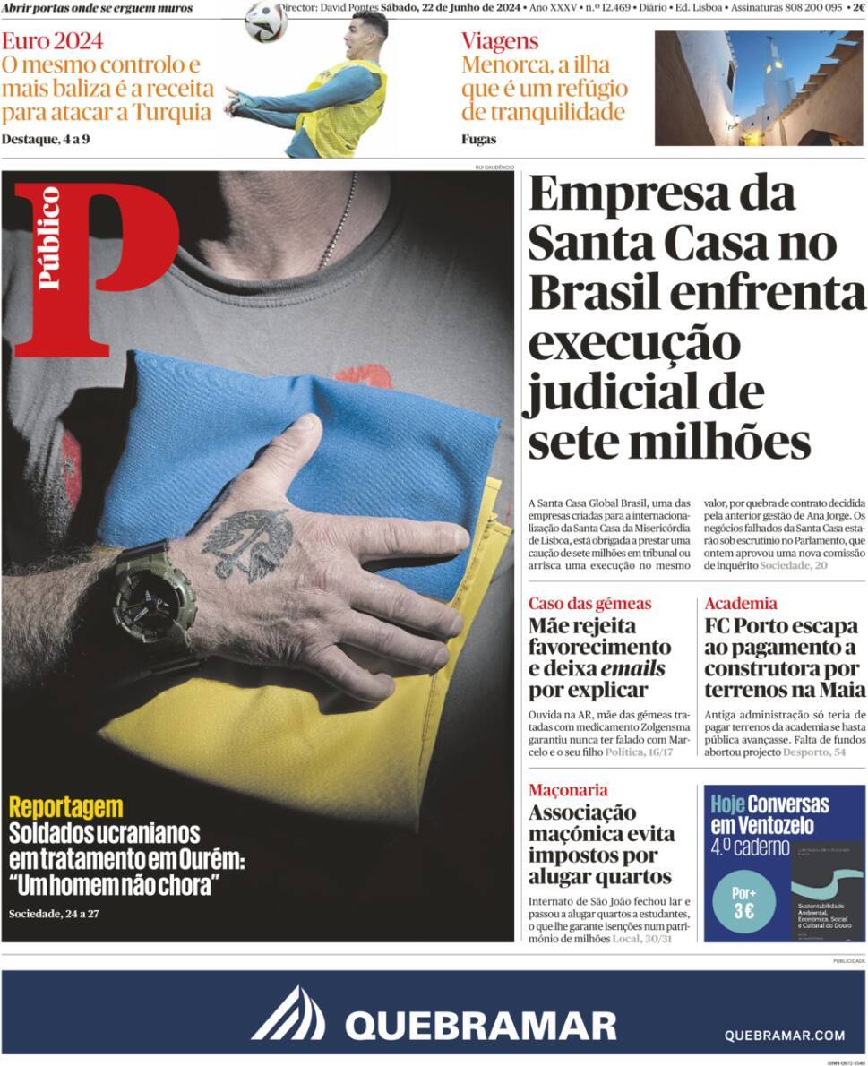 P&uacute;blico: Capa da Edi&ccedil;&atilde;o de s&aacute;bado, 22 de junho 2024