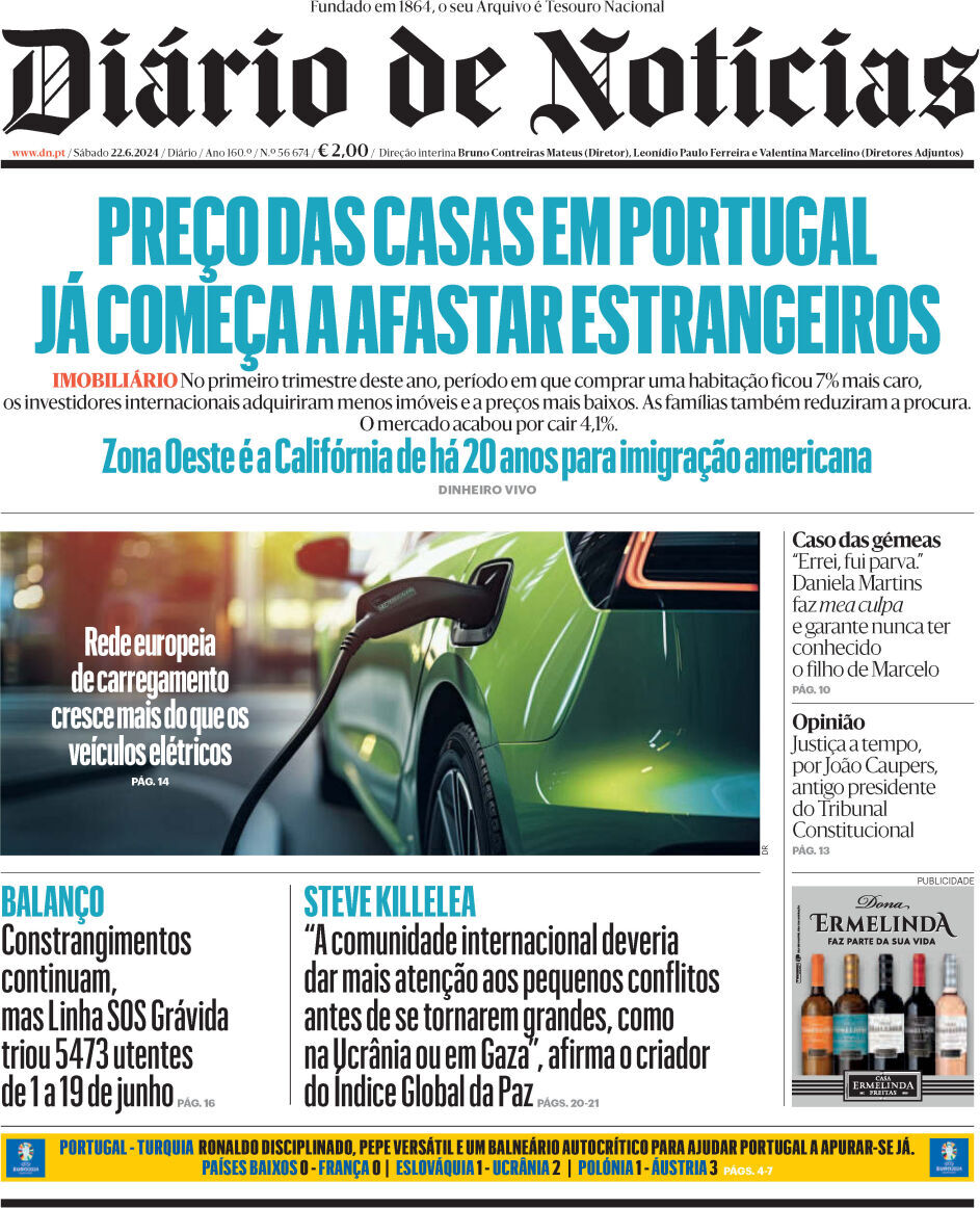 Di&aacute;rio de Not&iacute;cias: Capa da Edi&ccedil;&atilde;o de s&aacute;bado, 22 de junho 2024