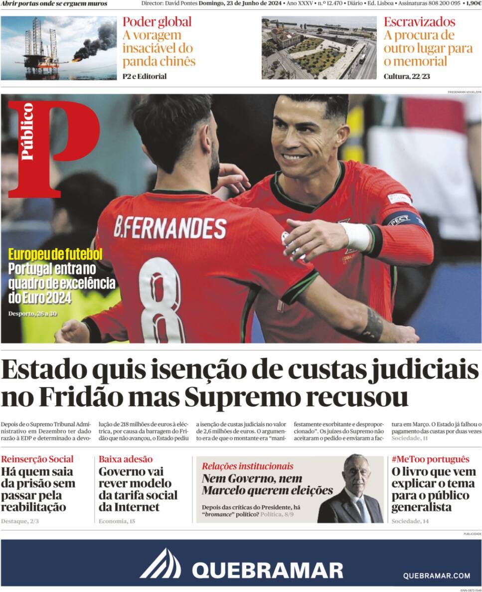 P&uacute;blico: Capa da Edi&ccedil;&atilde;o de domingo, 23 de junho 2024