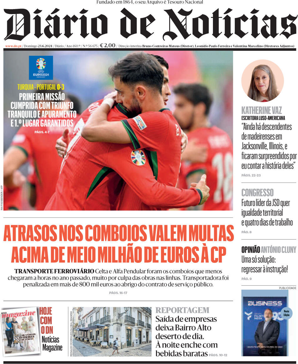 Di&aacute;rio de Not&iacute;cias: Capa da Edi&ccedil;&atilde;o de domingo, 23 de junho 2024