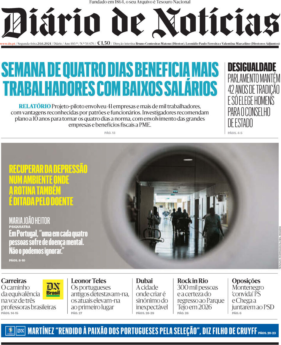 Di&aacute;rio de Not&iacute;cias: Capa da Edi&ccedil;&atilde;o de segunda-feira, 24 de junho 2024