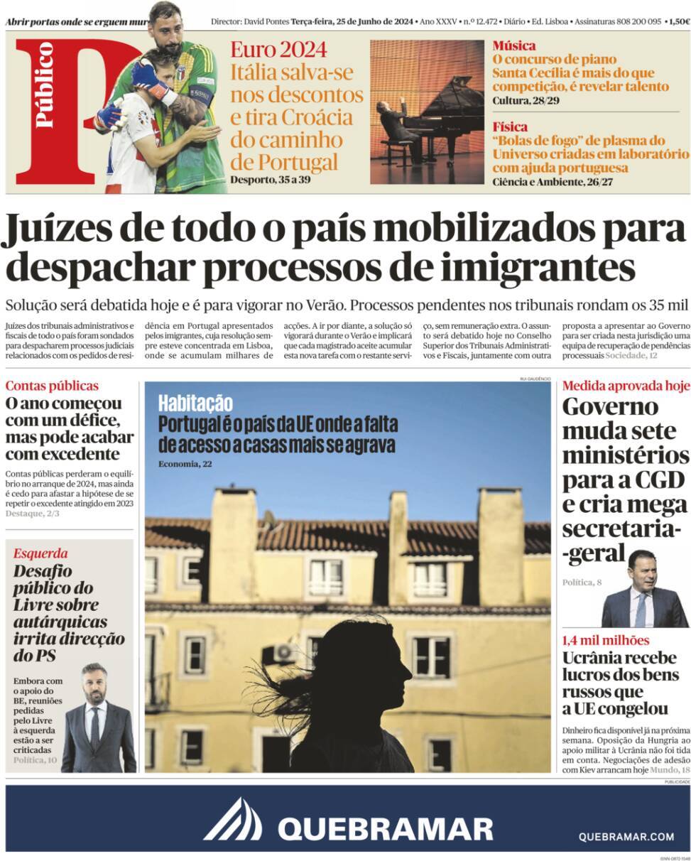 P&uacute;blico: Capa da Edi&ccedil;&atilde;o de ter&ccedil;a-feira, 25 de junho 2024