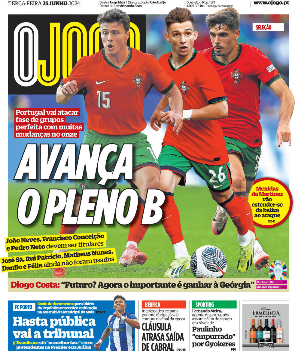 O Jogo: Capa da Edi&ccedil;&atilde;o de ter&ccedil;a-feira, 25 de junho 2024