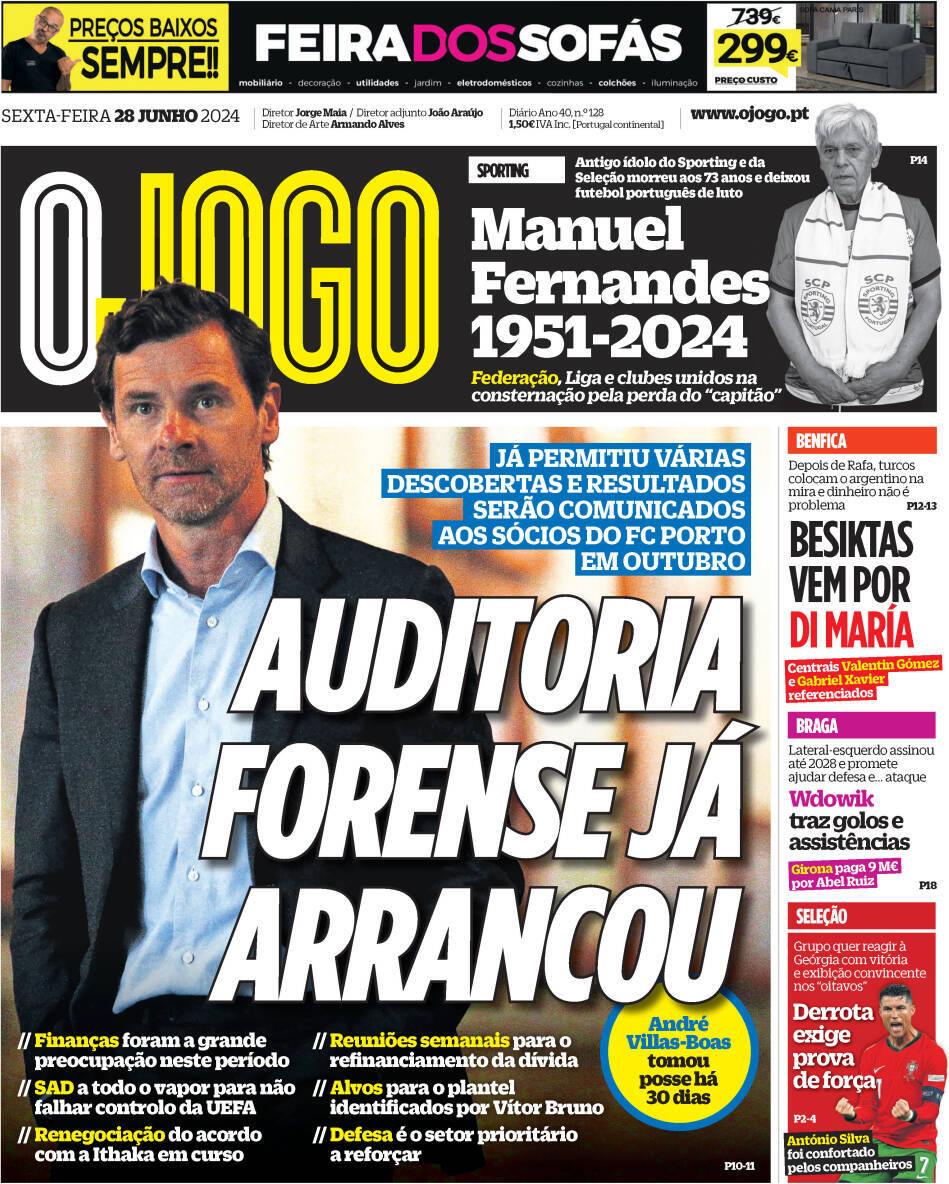 O Jogo: Capa da Edi&ccedil;&atilde;o de sexta-feira, 28 de junho 2024