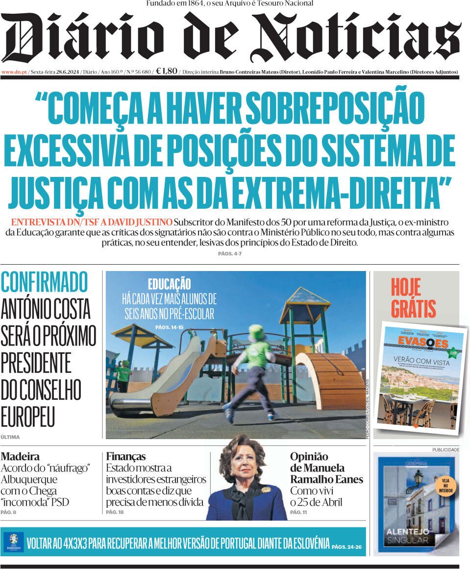 Di&aacute;rio de Not&iacute;cias: Capa da Edi&ccedil;&atilde;o de sexta-feira, 28 de junho 2024