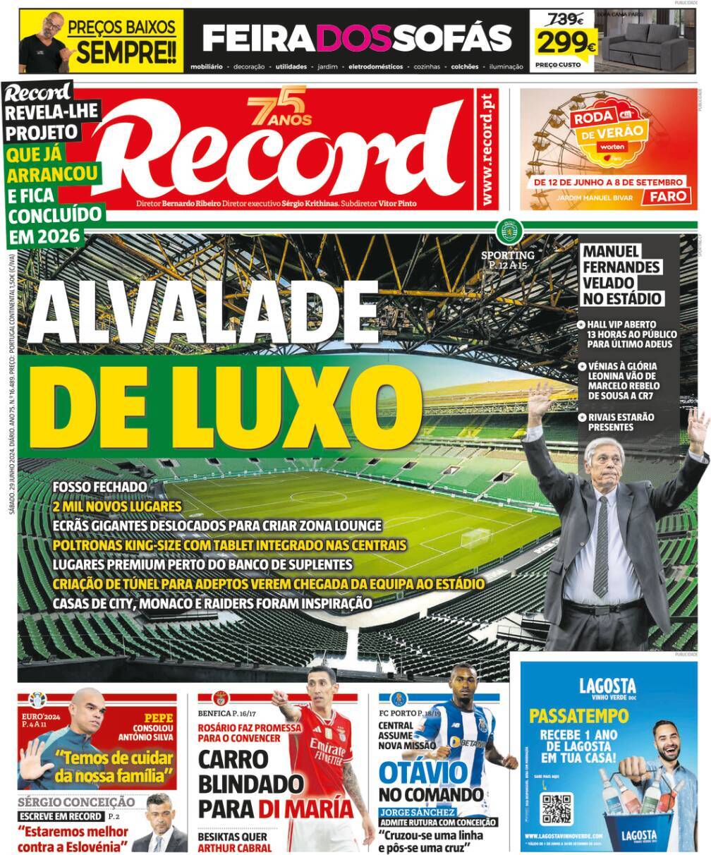Record: Capa da Edi&ccedil;&atilde;o de s&aacute;bado, 29 de junho 2024