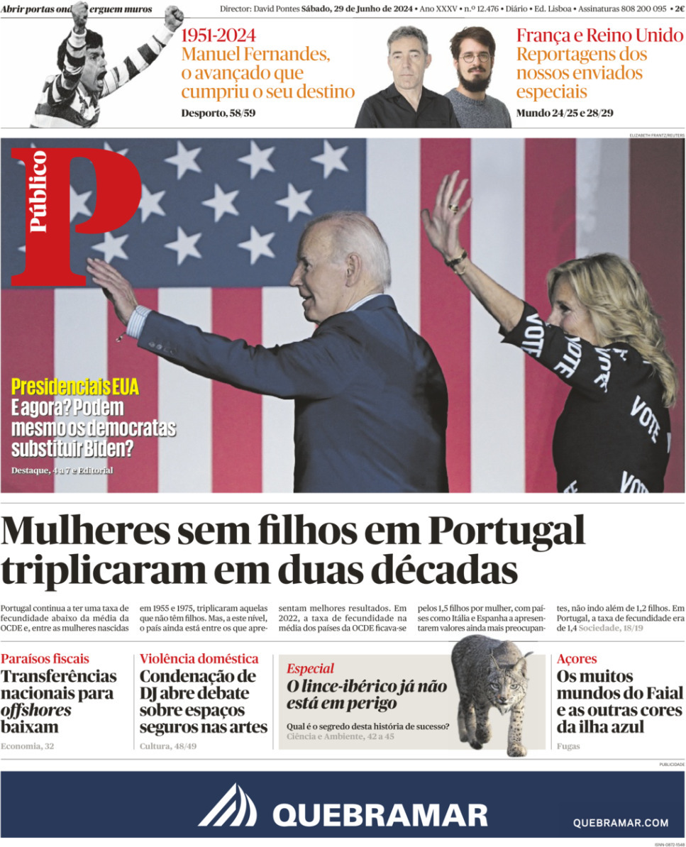 P&uacute;blico: Capa da Edi&ccedil;&atilde;o de s&aacute;bado, 29 de junho 2024
