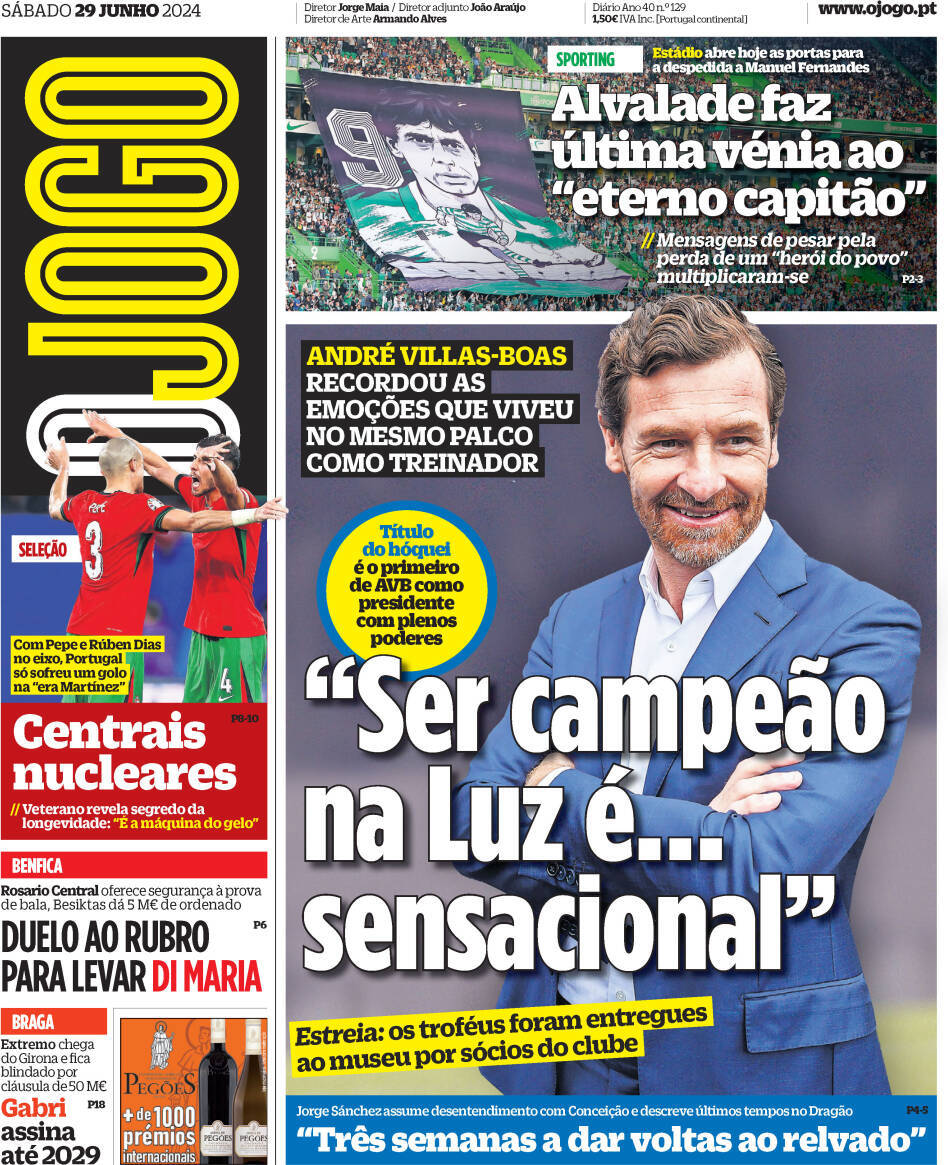O Jogo: Capa da Edi&ccedil;&atilde;o de s&aacute;bado, 29 de junho 2024