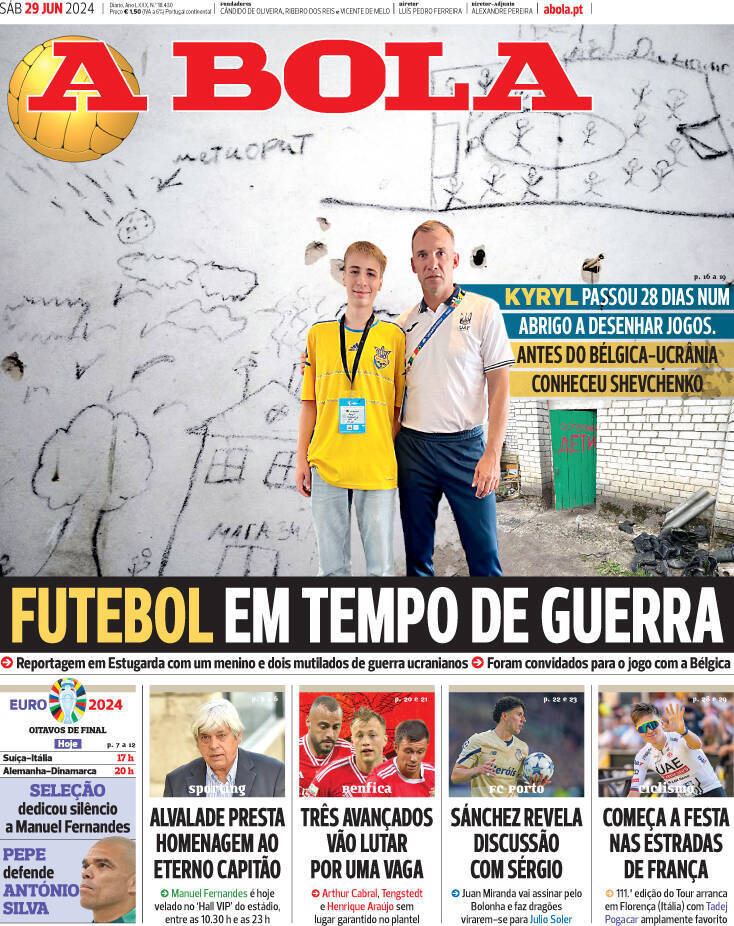 A Bola: Capa da Edi&ccedil;&atilde;o de s&aacute;bado, 29 de junho 2024