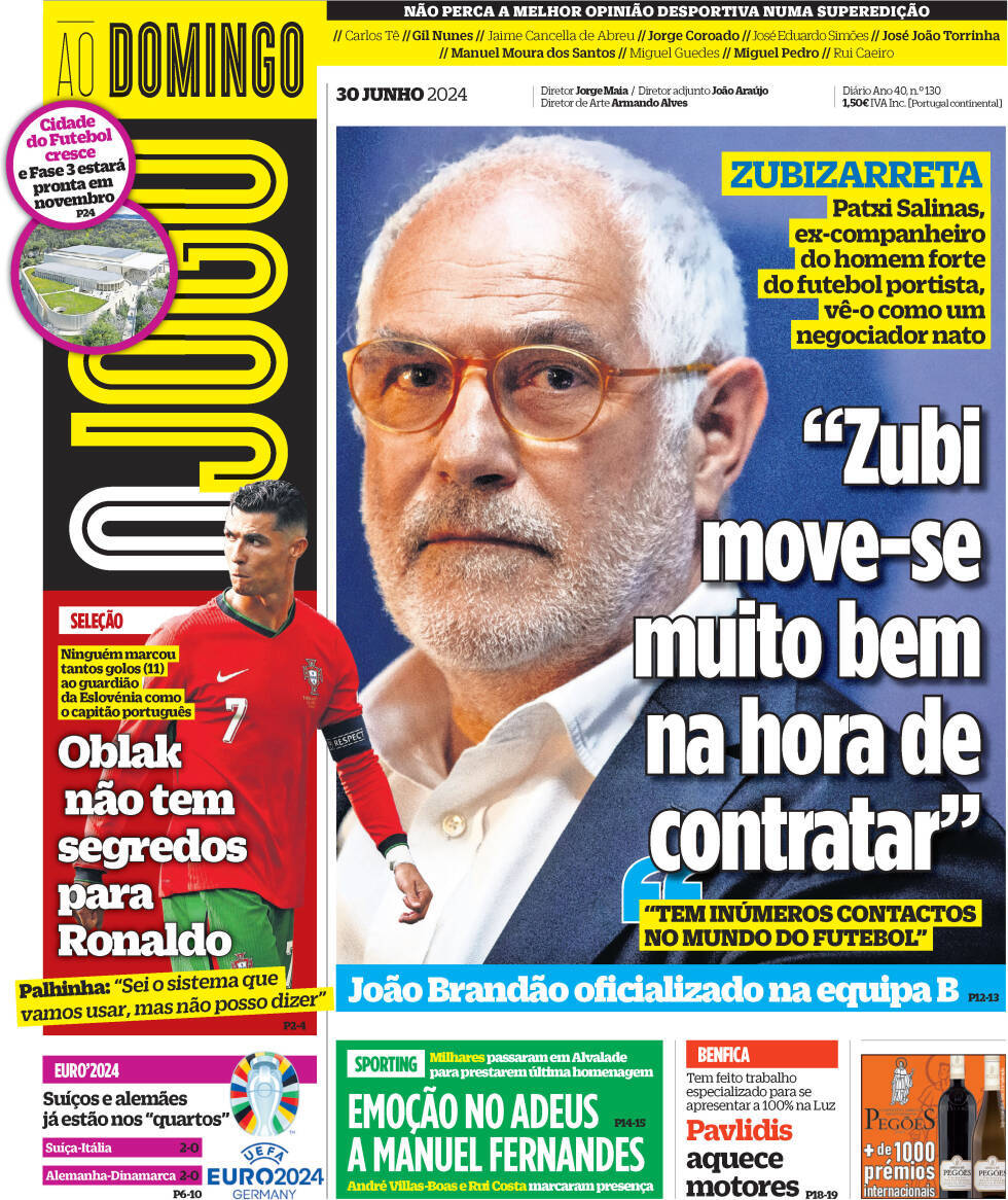 O Jogo: Capa da Edi&ccedil;&atilde;o de domingo, 30 de junho 2024