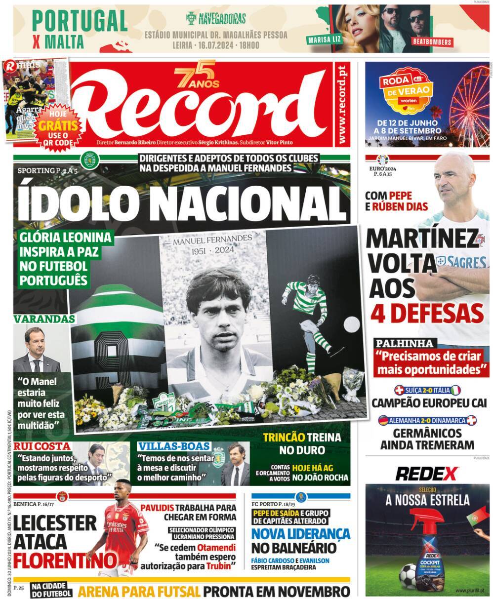 Record: Capa da Edi&ccedil;&atilde;o de domingo, 30 de junho 2024