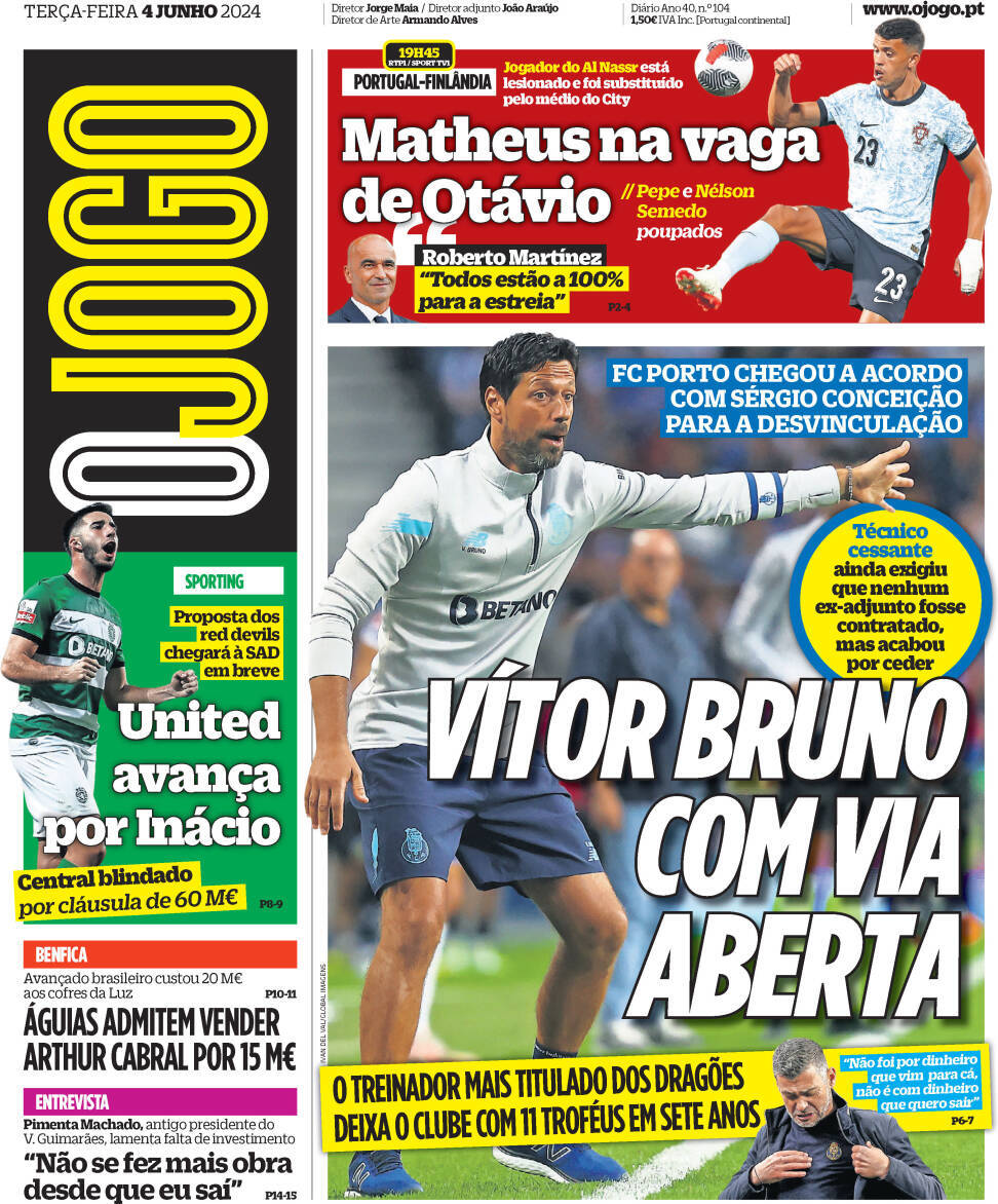 O Jogo: Capa da Edi&ccedil;&atilde;o de ter&ccedil;a-feira, 04 de junho 2024