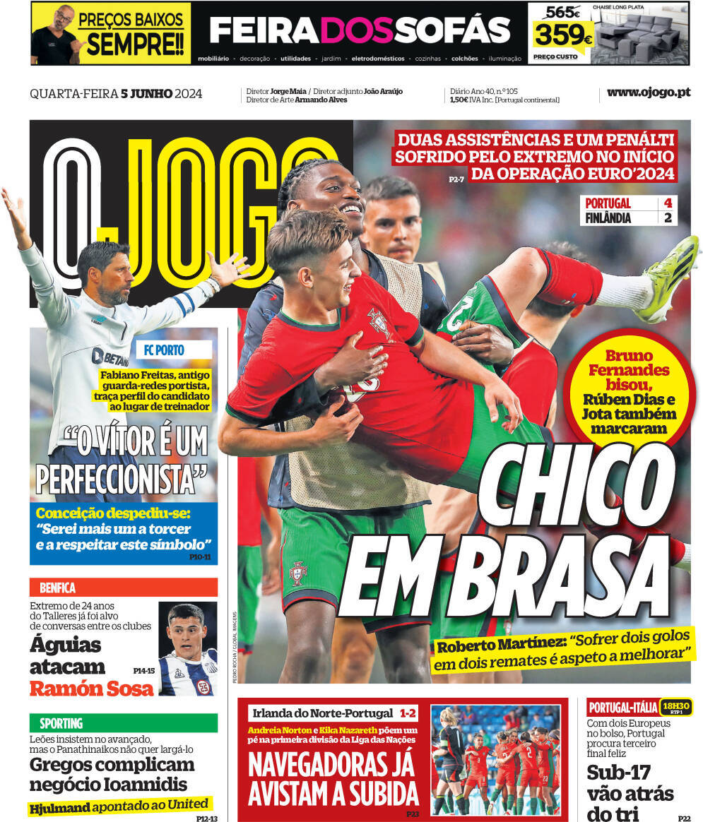 O Jogo: Capa da Edi&ccedil;&atilde;o de quarta-feira, 05 de junho 2024