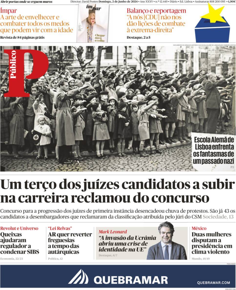 P&uacute;blico: Capa da Edi&ccedil;&atilde;o de domingo, 02 de junho 2024