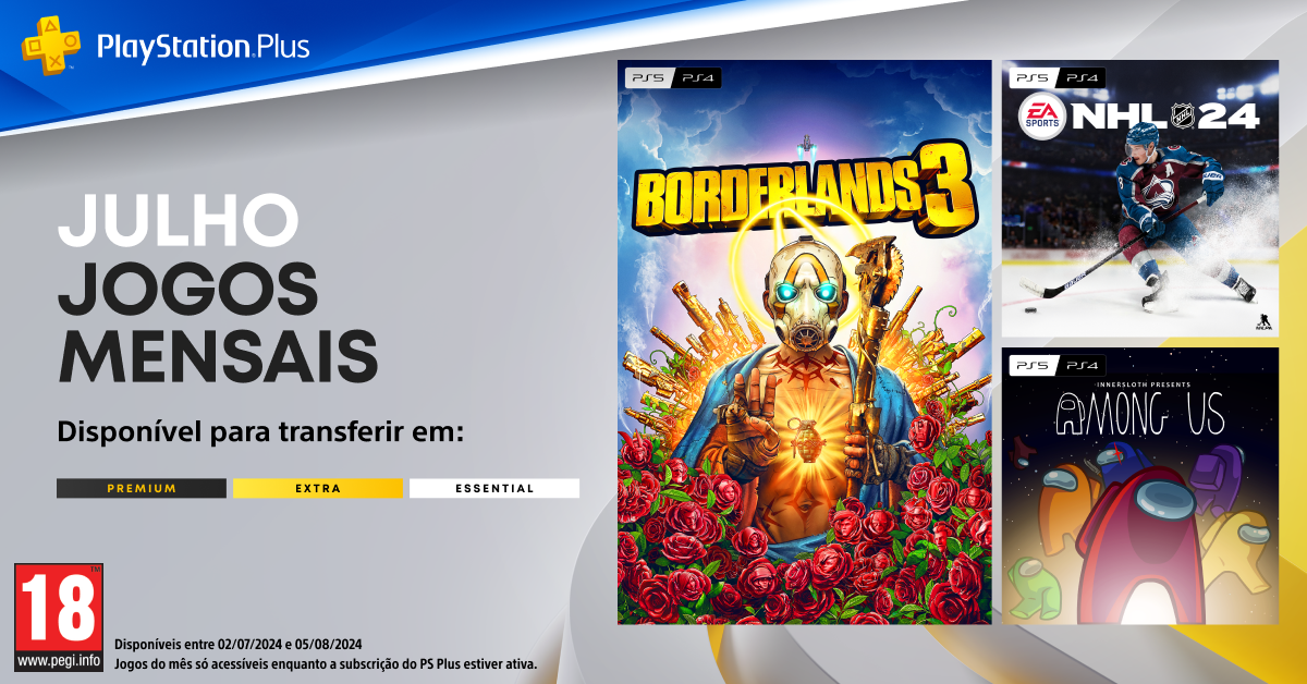 Borderlands 3, EA SPORTS NHL 24 e Among Us s&atilde;o as ofertas do PlayStatipn Plus de Julho