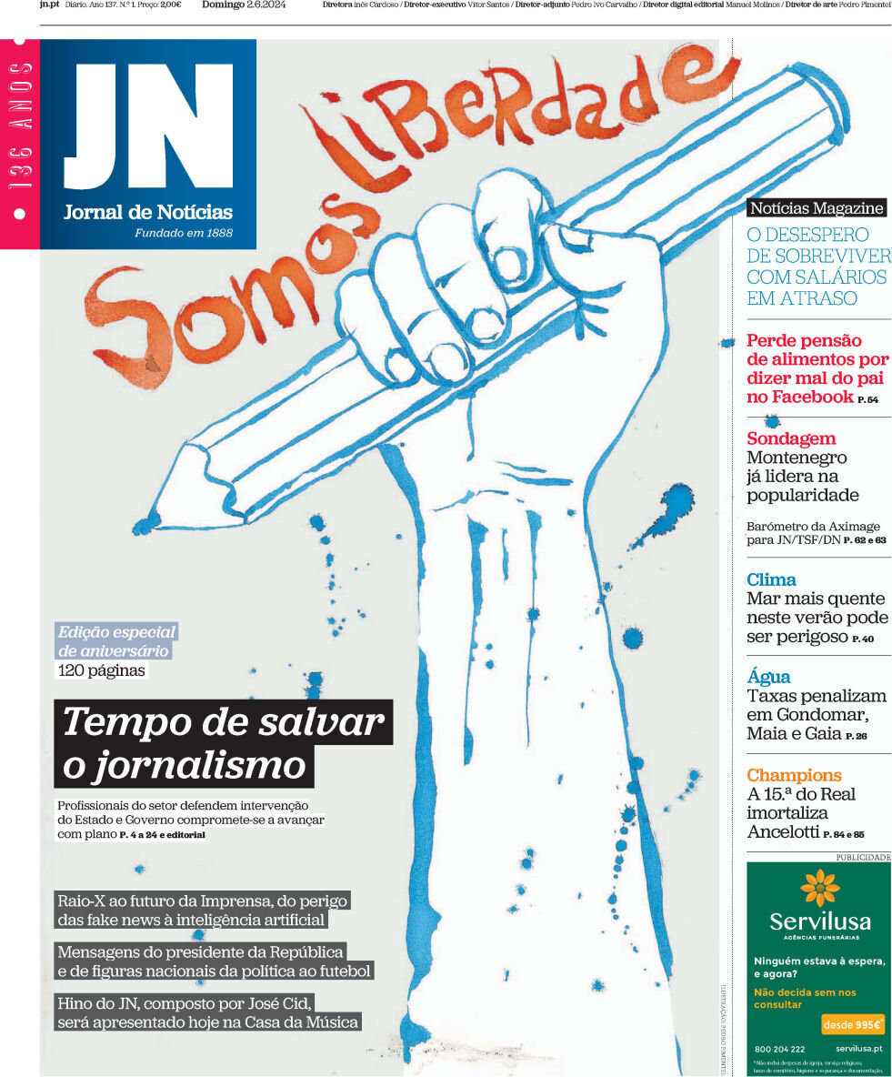 Jornal de Not&iacute;cias: Capa da Edi&ccedil;&atilde;o de domingo, 02 de junho 2024