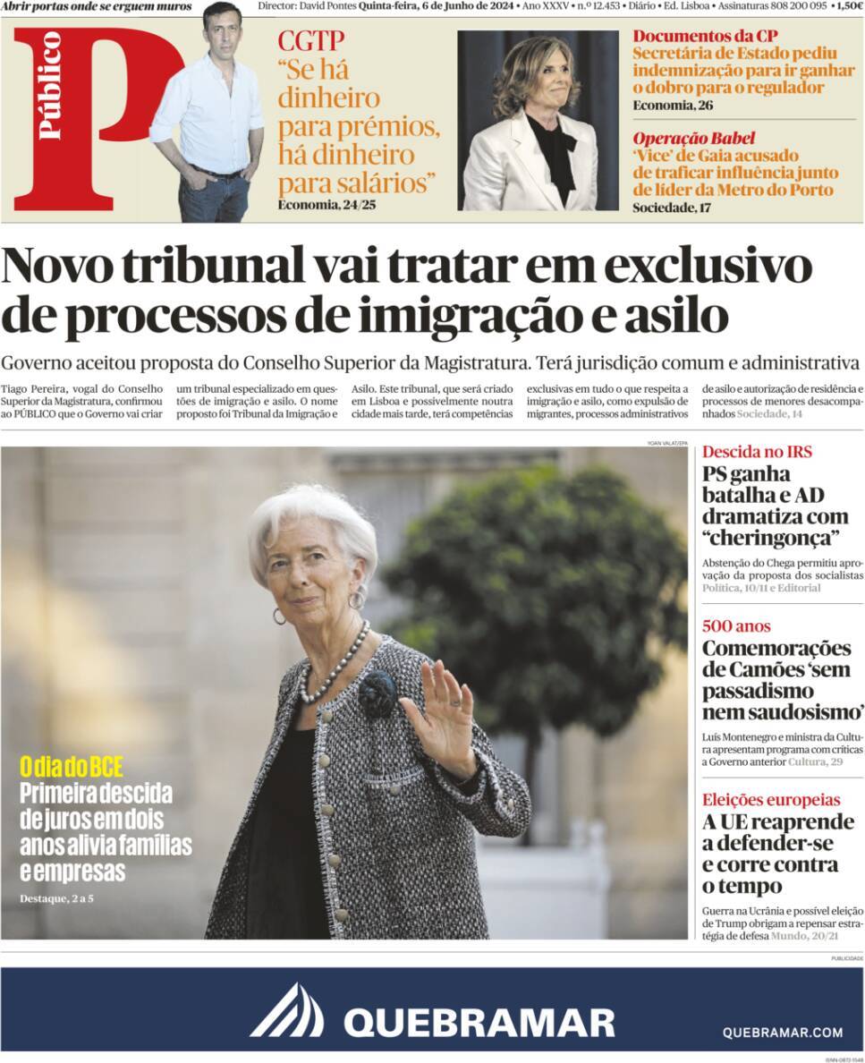 P&uacute;blico: Capa da Edi&ccedil;&atilde;o de quinta-feira, 06 de junho 2024