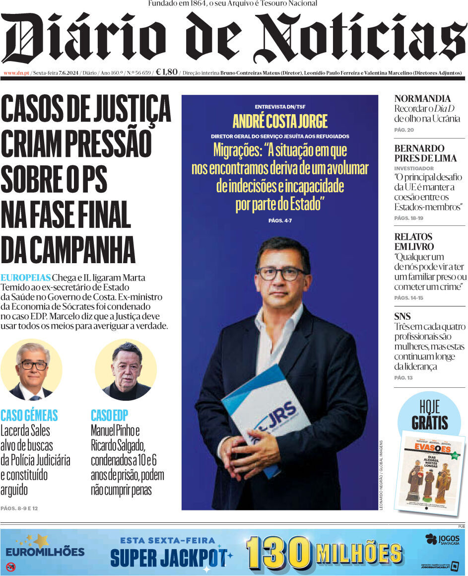 Di&aacute;rio de Not&iacute;cias: Capa da Edi&ccedil;&atilde;o de sexta-feira, 07 de junho 2024