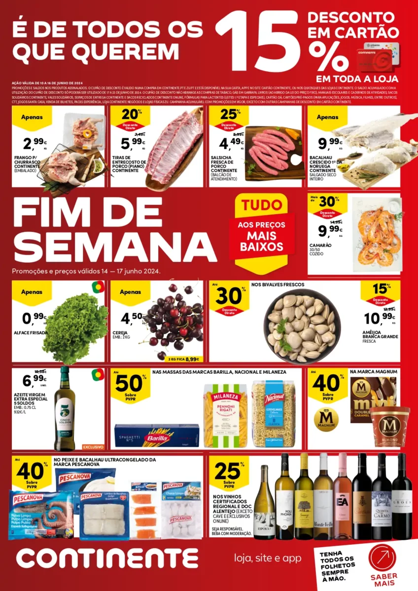 Folheto Continente fim-de-semana: 14 a 17 de junho