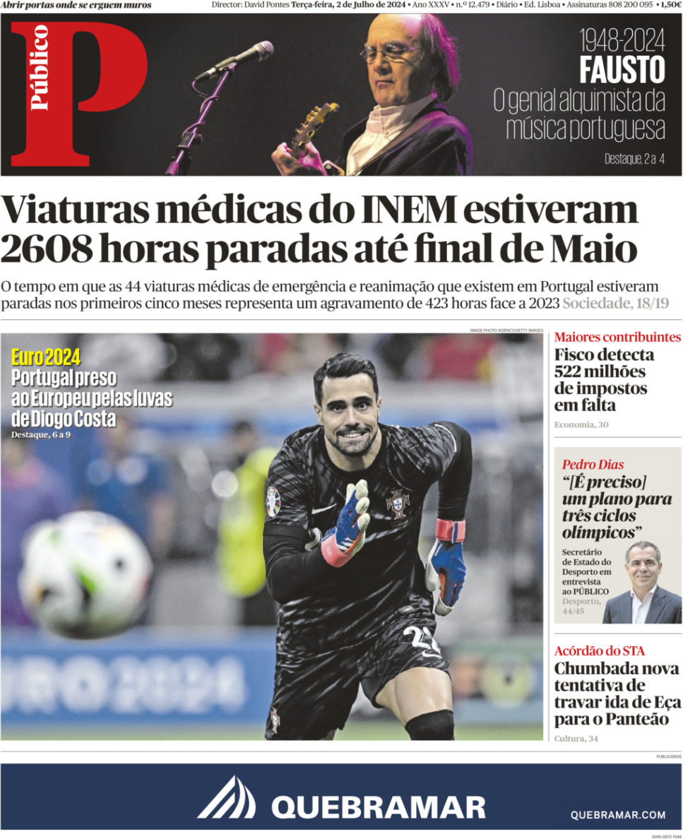 P&uacute;blico: Capa da Edi&ccedil;&atilde;o de ter&ccedil;a-feira, 02 de julho 2024